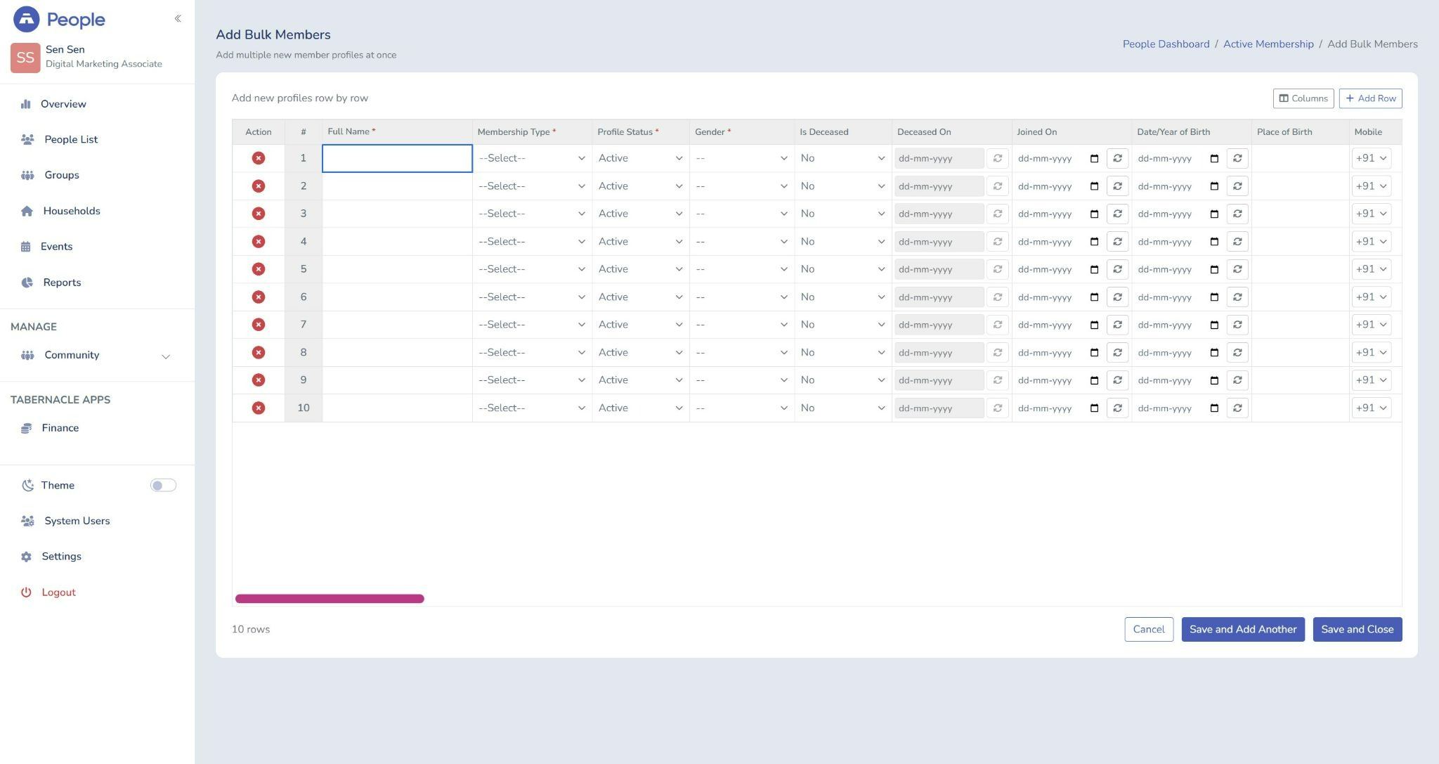 Bulk Entry Tool for Individual Member Profiles