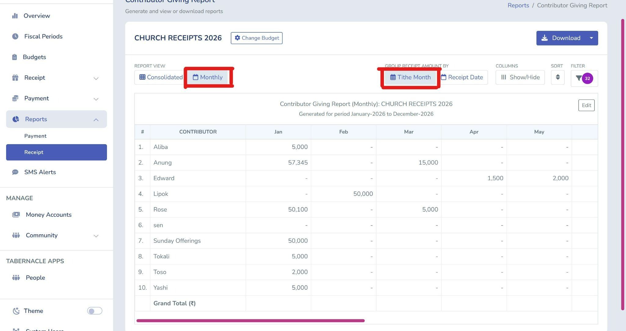 Customize Your Reports: Group Data by Tithe Month