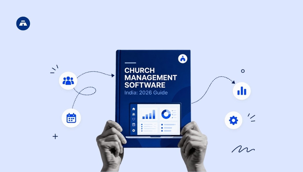 Map of India with church icon representing church management software guide for 2026