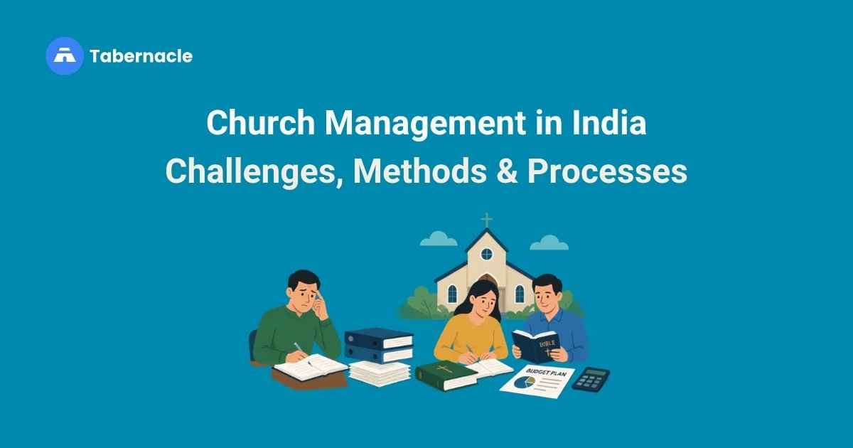 Illustration of a congregation representing challenges and methods of church management in India