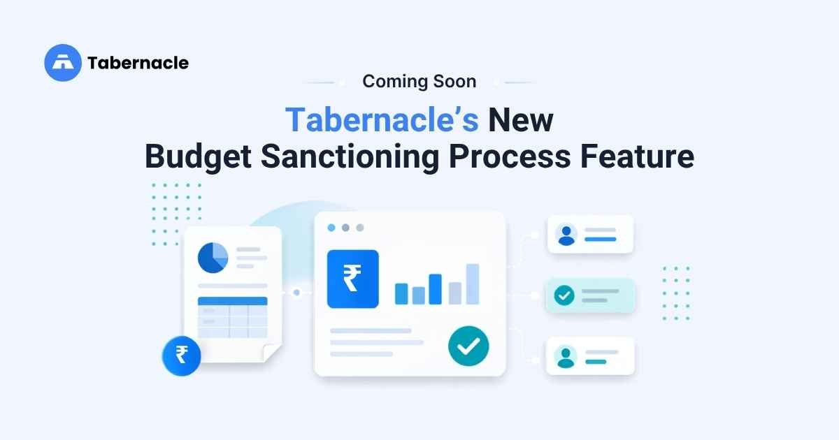 Dashboard graphic with rupee and chart icons representing Tabernacle's new budget sanctioning process