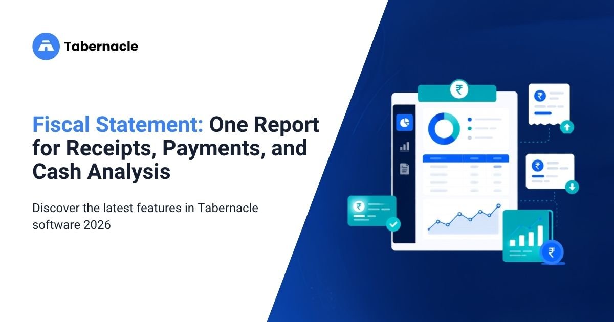Financial dashboard with charts and rupee icons representing a fiscal statement report for receipts, payments, and cash analysis