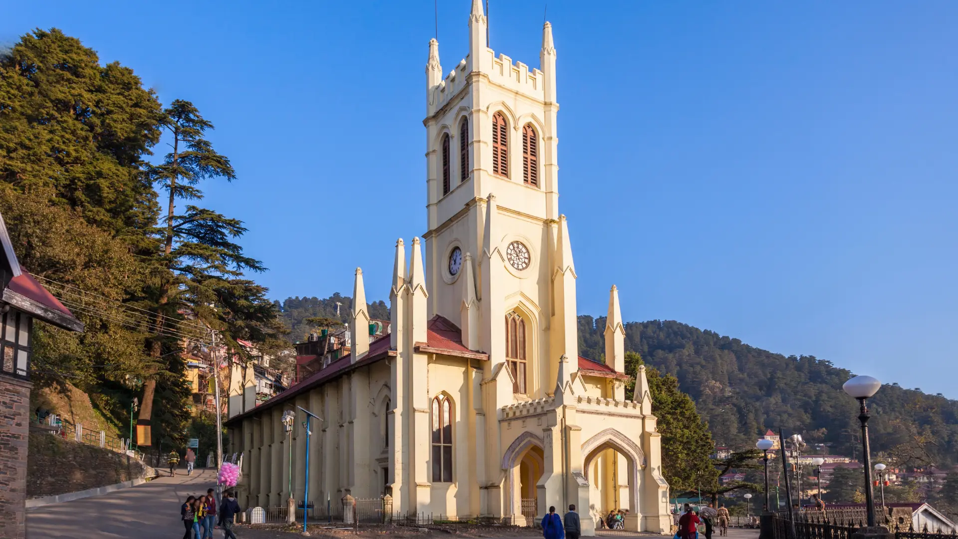 Historic church building nestled in the hills of India