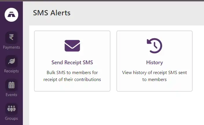 Screenshot of a Bulk SMS tool interface showing options to send bulk SMS and view message history