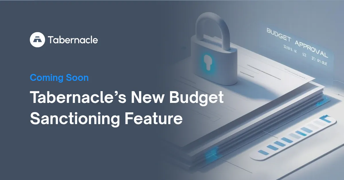 Church stained-glass window illustrating simplified budget sanctions and expense tracking with icons.